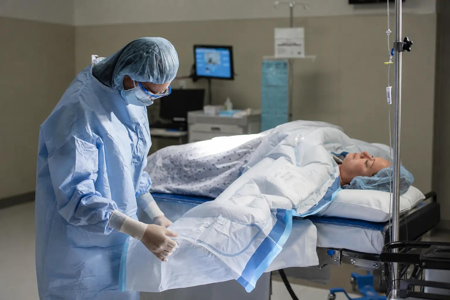 Medical warming blanket connected to a hot-air circulation unit