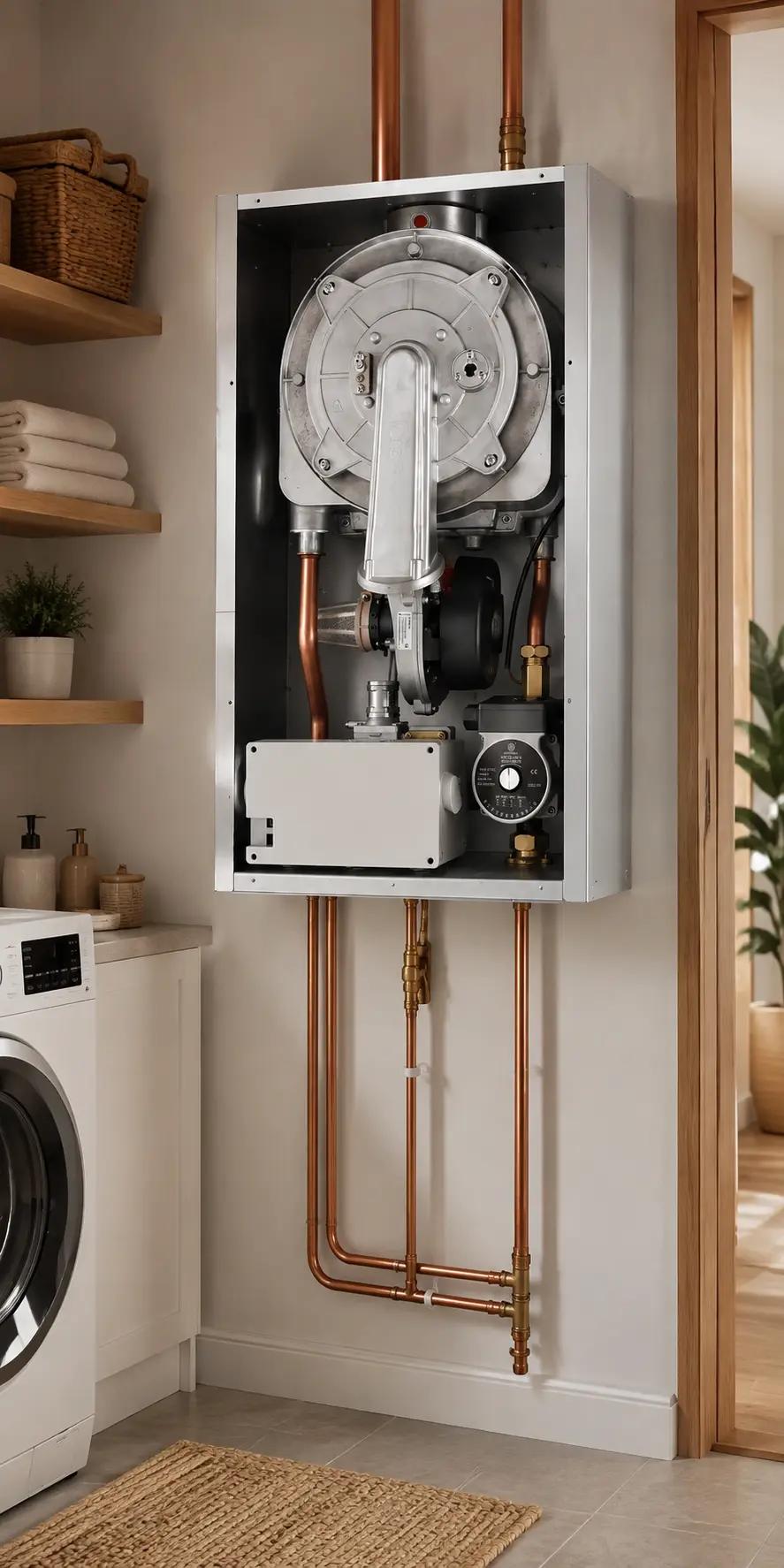 Wall-hung boiler installed in a residential kitchen