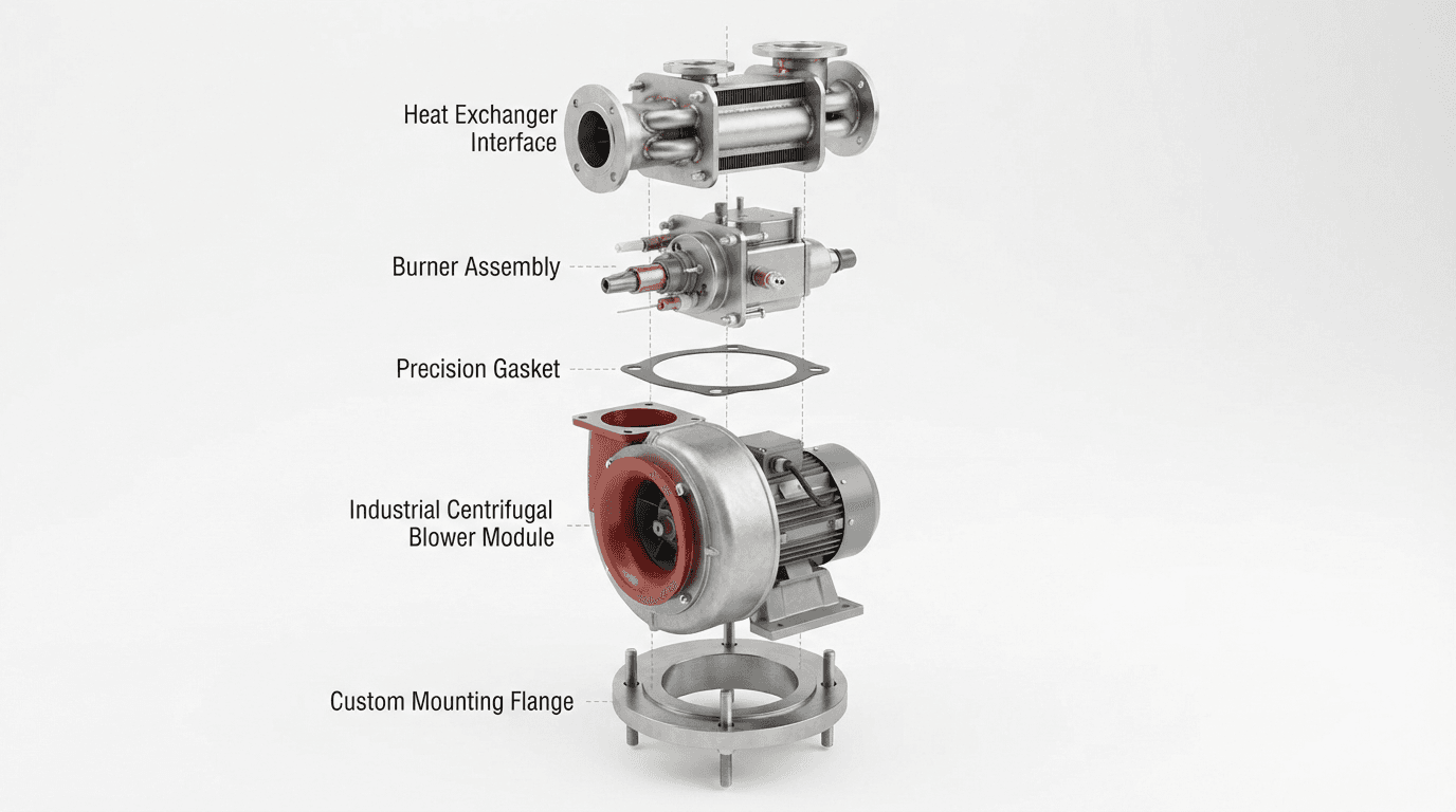 Three E-POWER combustion blowers arranged for OEM application matching