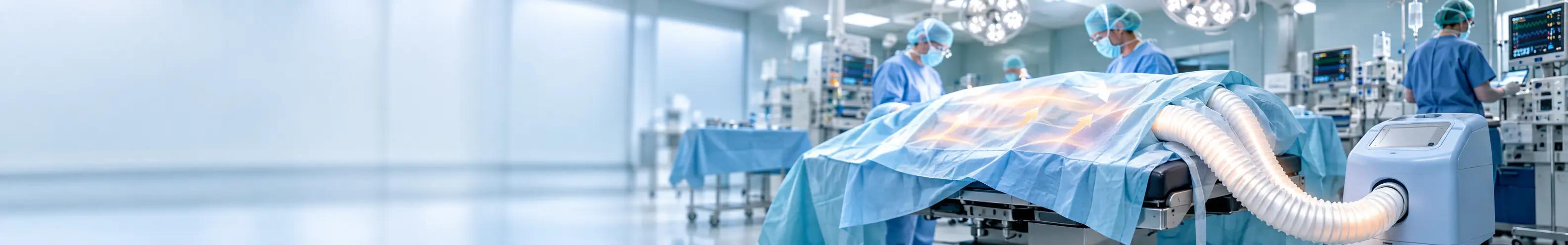 Patient warming blanket connected to a hot-air unit